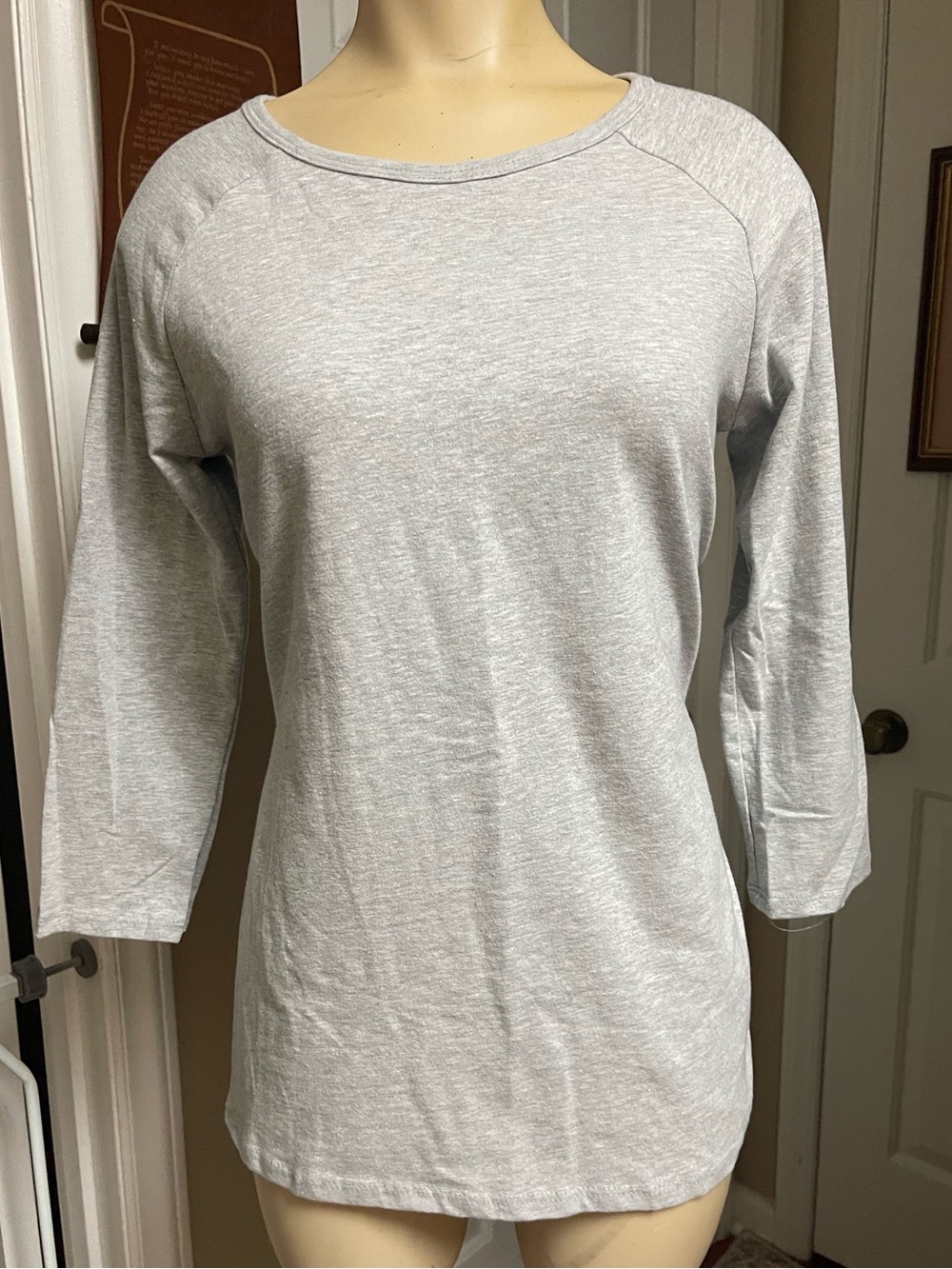 Pretty Light Gray Women's Crewneck 3/4 Length Sleeve Stretchy Top